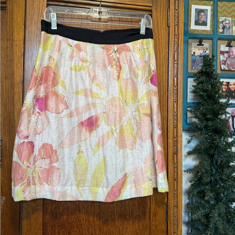 LOFT A-Line Skirt with Pink and Yellow Floral Design